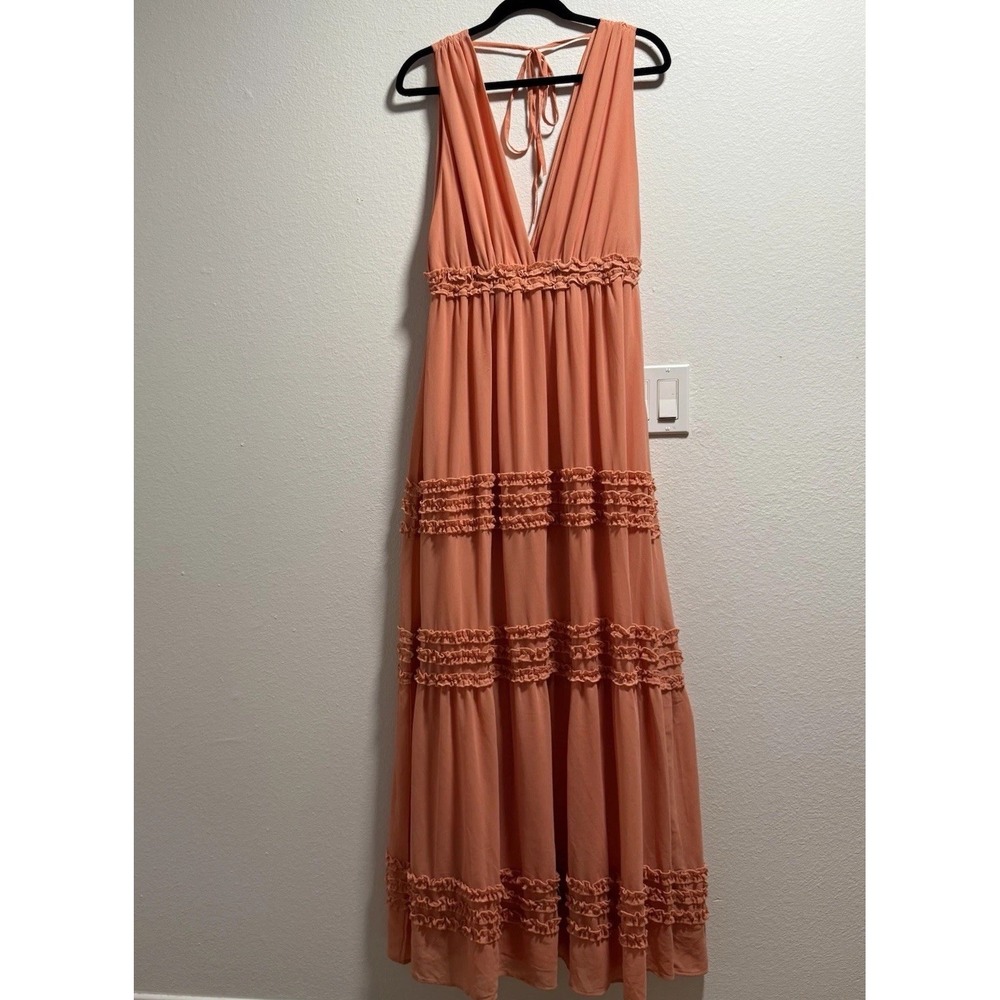 Lulu's Women's Maxi Adoring Effect Dress Size Medium Coral Ruffle Resortwear